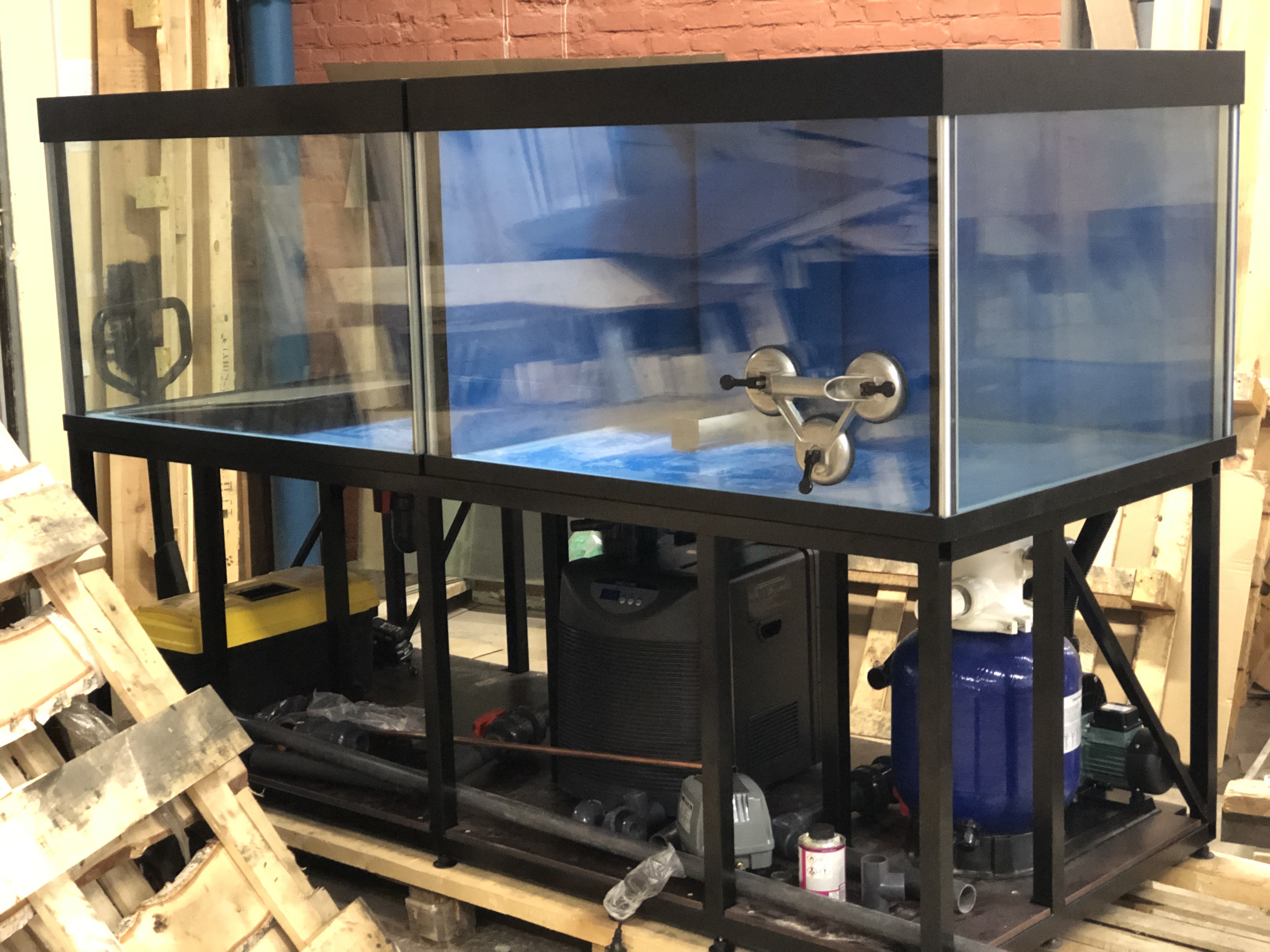 Аквариум и витрины для моллюсков и системы передержки узв для морепродуктов