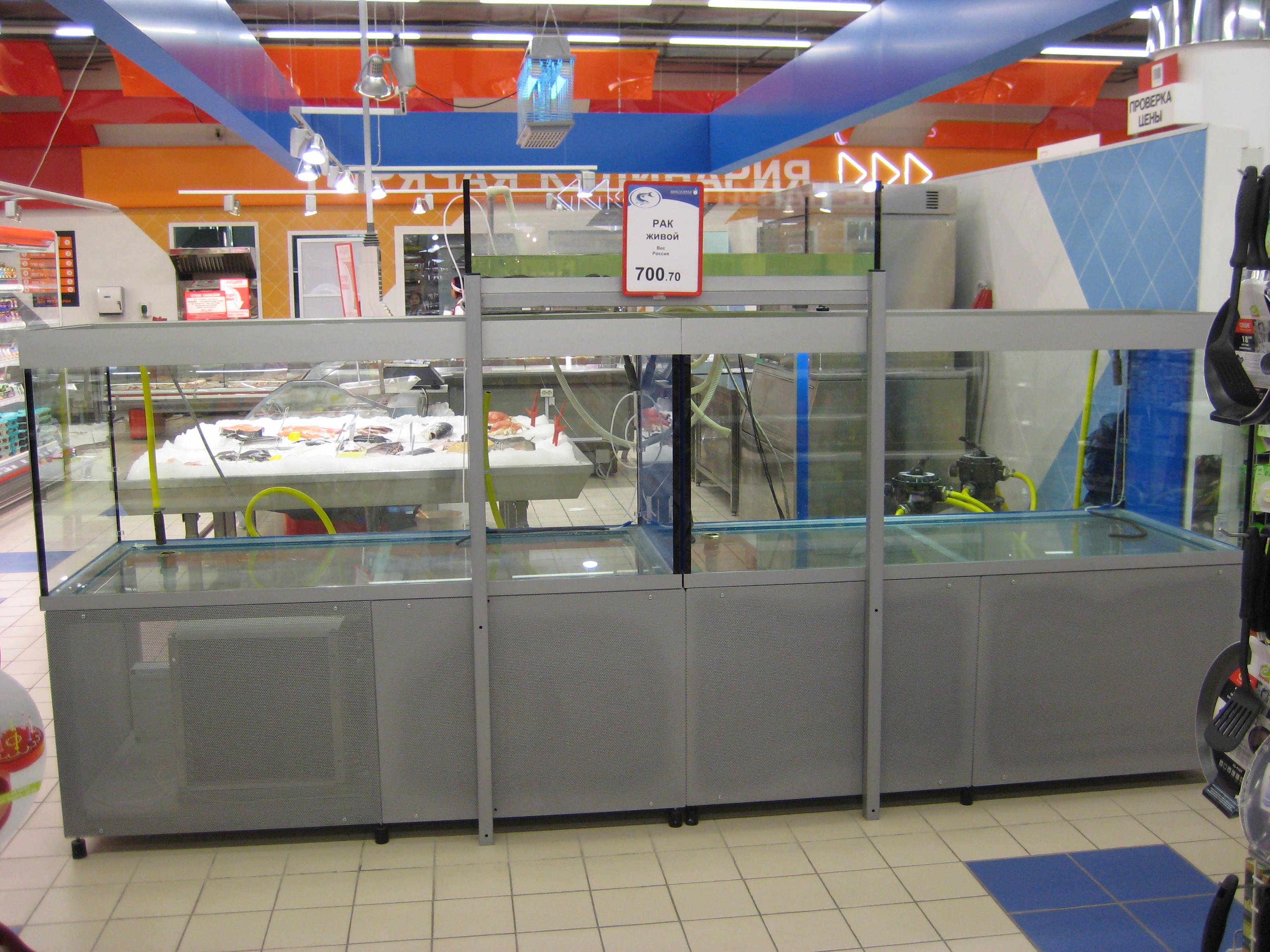 Переливной аквариум витрина для продажи живой рыбы